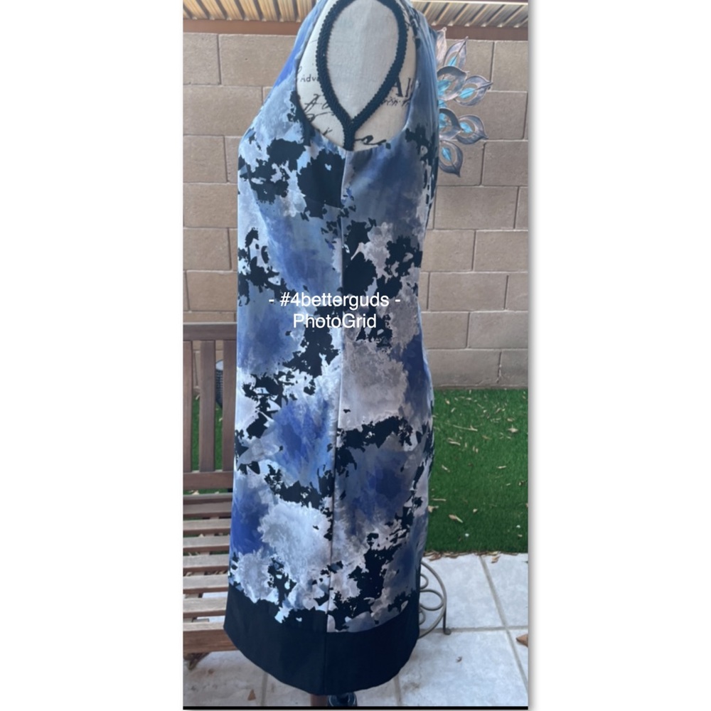 AB Studio Abstract Watercolor of Blue Gray & Black Shift Sheath dress Sz 8 - Picture 2 of 15